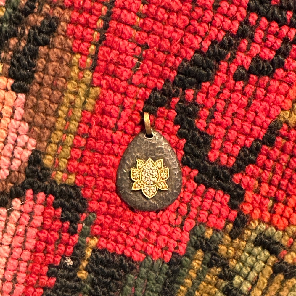 Diamond lotus pendant sterling and 18k gold